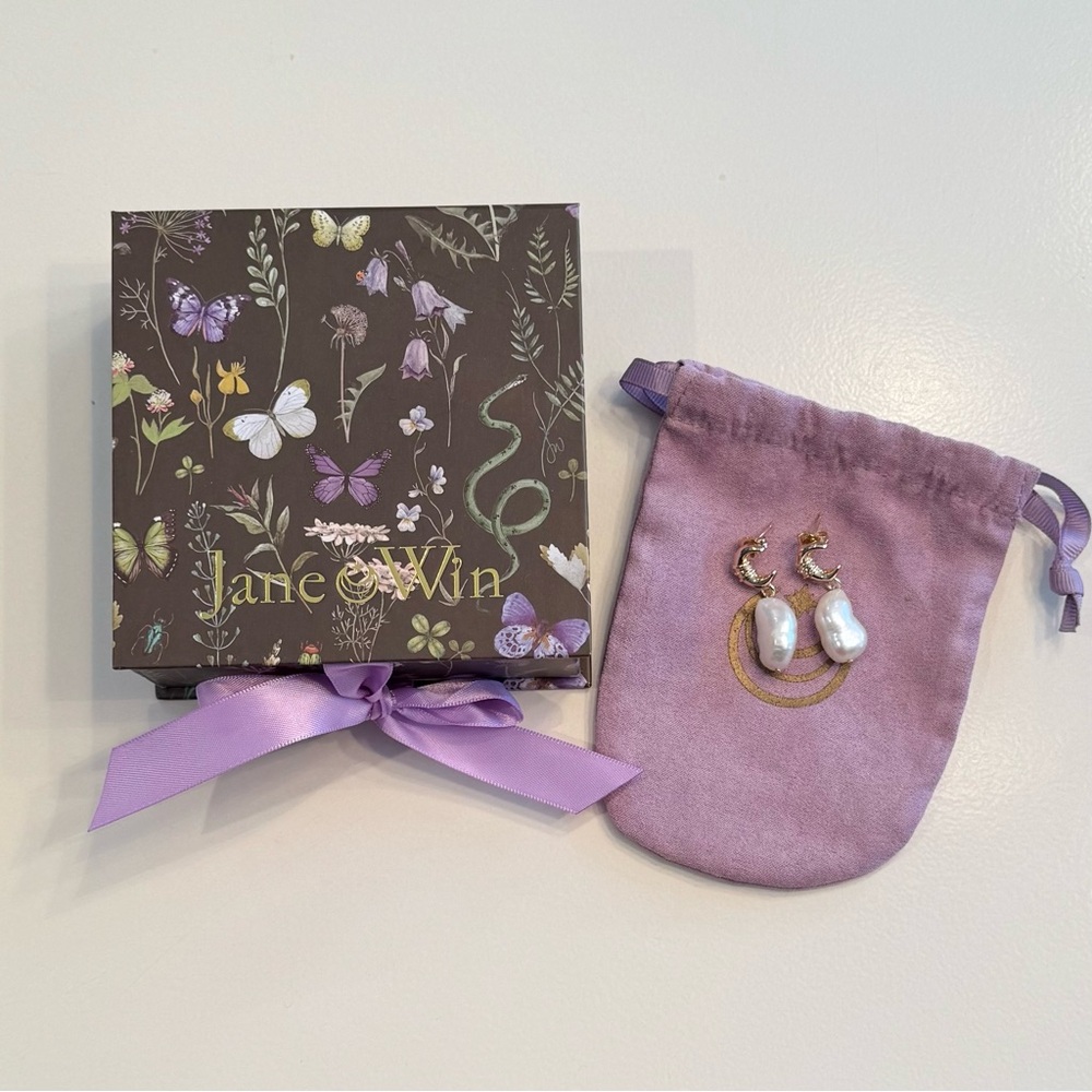 Jane Win Moon Pearl Drop Earrings